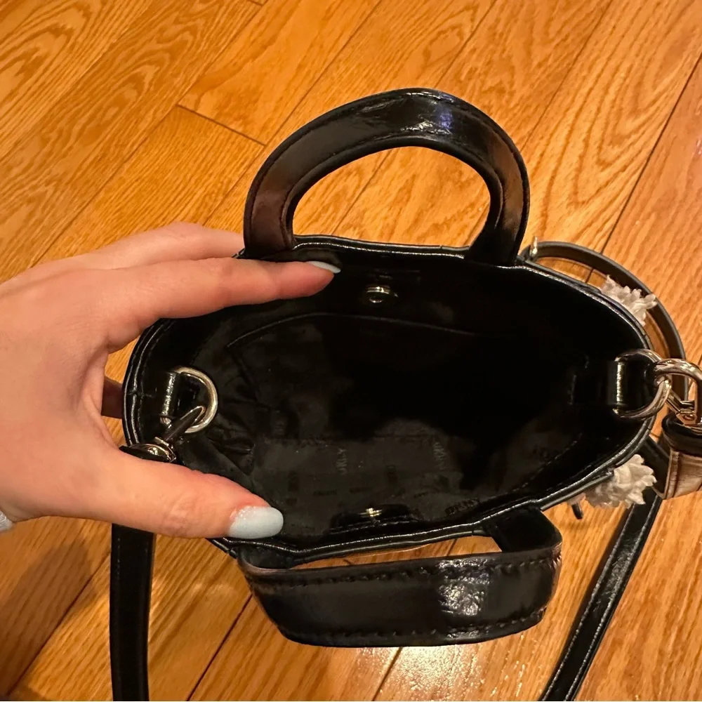 DKNY North South Crossbody Black Faux Leather Mini Tote with Sherpa Trim